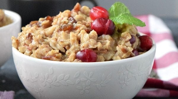 Fresh Cranberry Date Oatmeal in a white bowl
