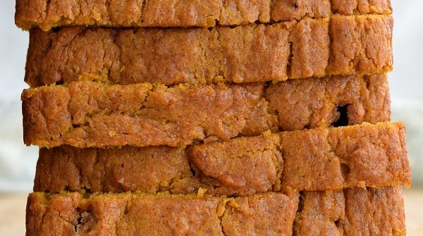 Pumpkin Bread slice in and stacked
