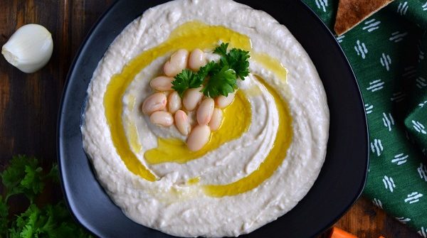 Roasted Garlic White Bean Hummus is extremely creamy and easy to make using just 5 ingredients