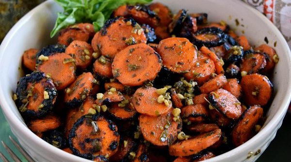 This Pesto Grilled Carrots Recipe is in the bowl and ready to eat