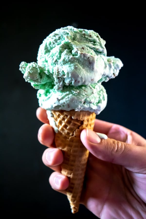 mint chocolate chip ice cream cone