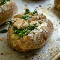 Spinach Mushroom Stuffed Baked Potatoes with Cheddar