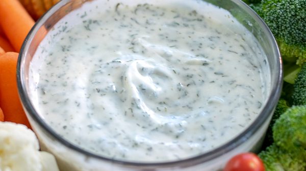 a bowl of healthy yogurt ranch dip