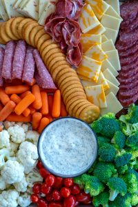 overhead shot of a sheet pan snack platter