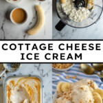 Pinterest Pin with text overlay "Cottage Cheese Ice Cream", image of a bowl filled with banana cottage cheese ice cream.