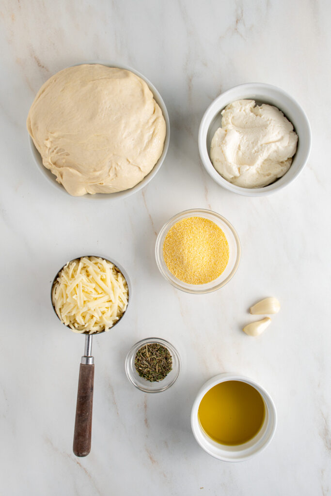 Ingredients for making white pizza.