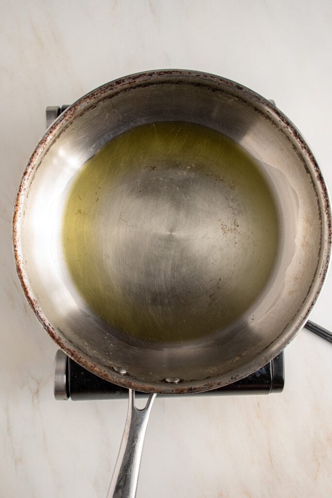 Olive oil in a skillet.