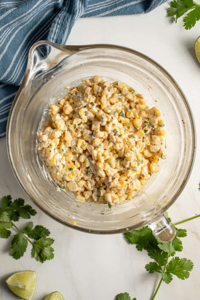 The street corn/elote topping ready to be used in a bowl.