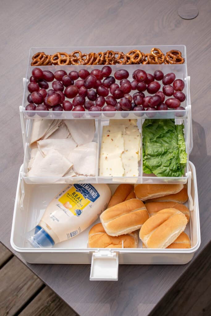 A snackle box with sandwich makings.