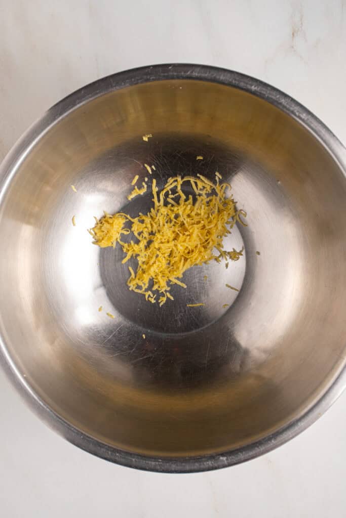 Lemon zest in a bowl.