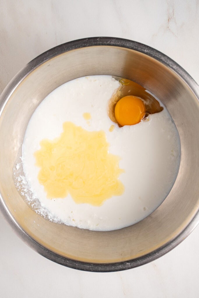 Wet ingredients in a bowl.